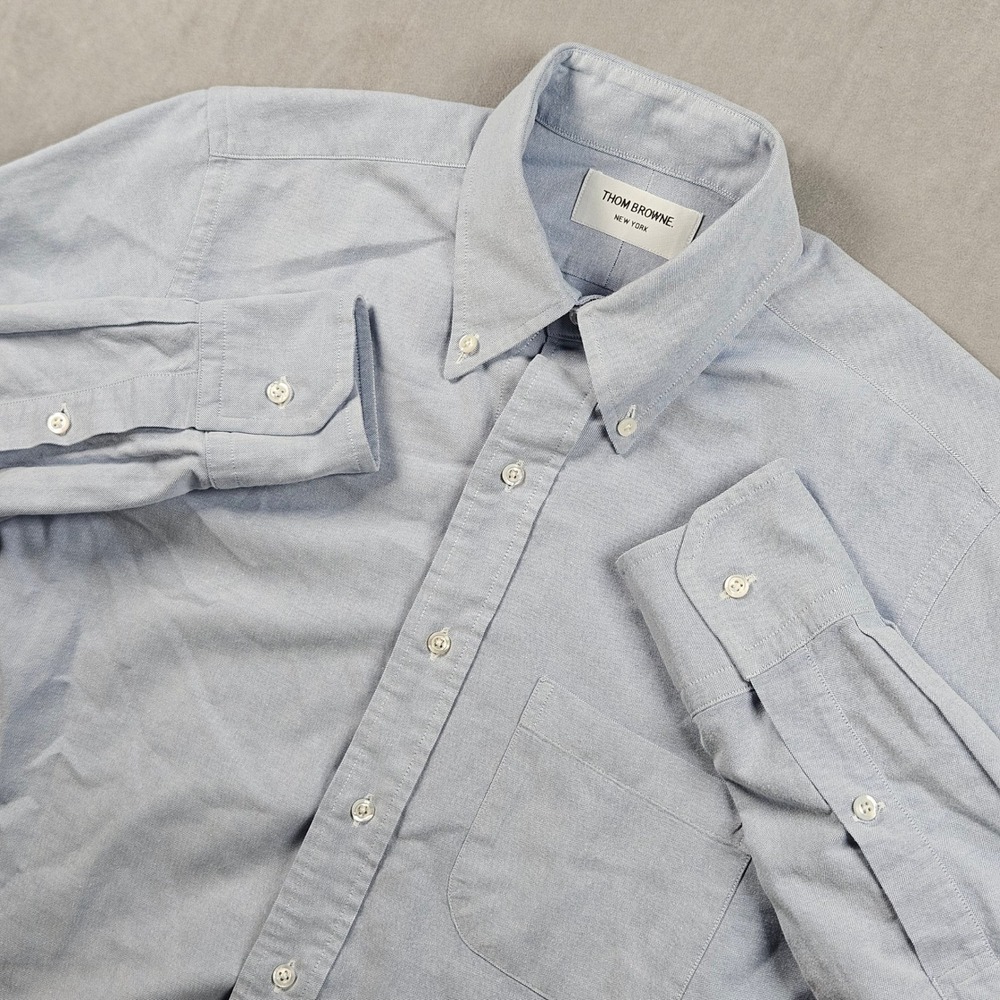 Thom Browne Shirt Mens Size 2 (Medium) Blue Oxford Button Down Made In USA